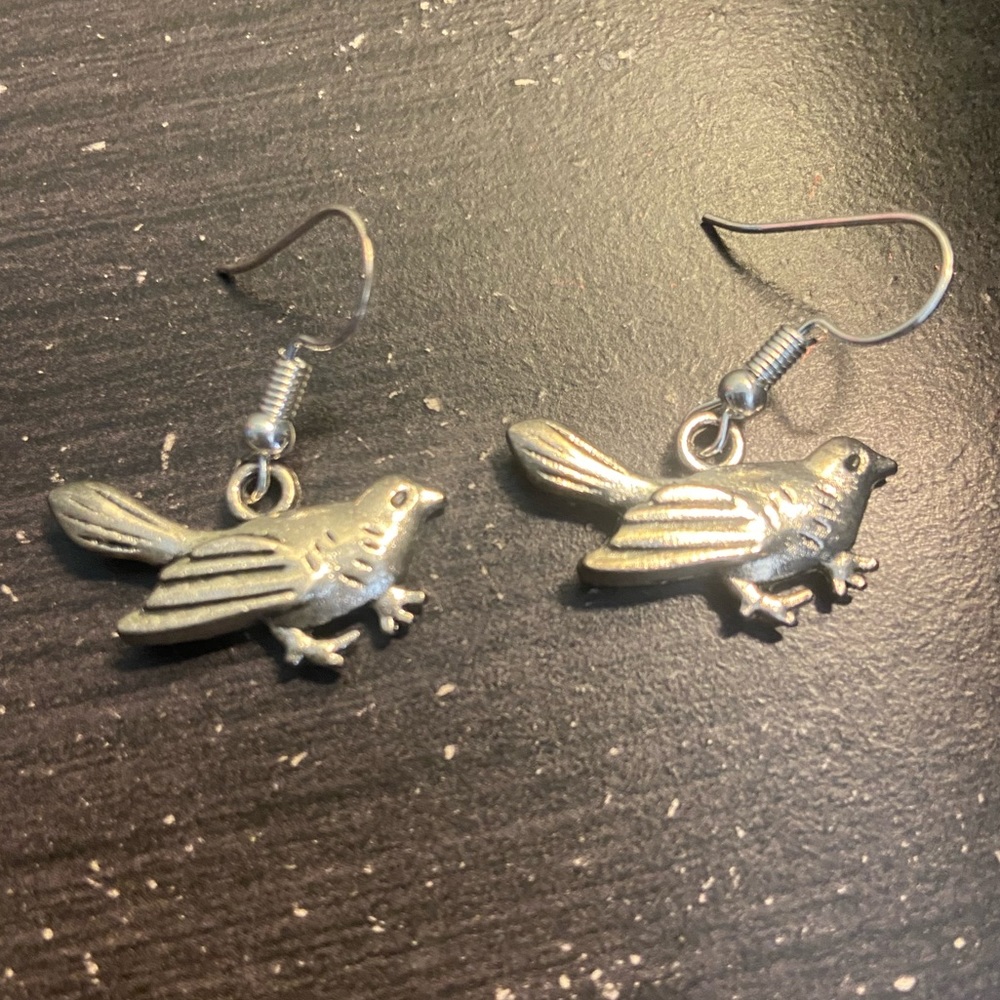 Silver Bird Drop and Dangle Earrings